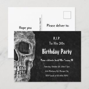 Invitation Carte Postale Gothique crâne fête d'anniversaire RIP à ses 30 an