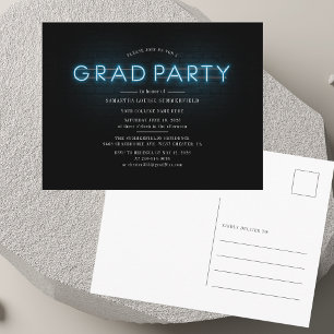 Invitation Carte Postale Graduation Blue Neon Grad 2025 Party