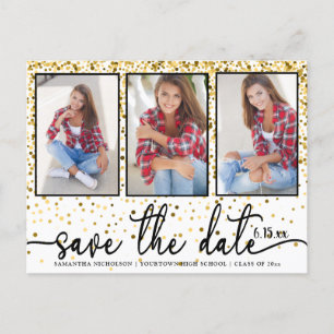 Invitation Carte Postale Graduation Enregistrer Date 4 Photo Gold Parties s