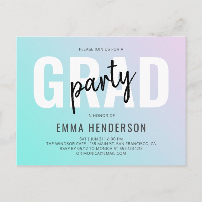 Invitation Carte Postale Graduation Party Modern Gradient Bold (Devant)