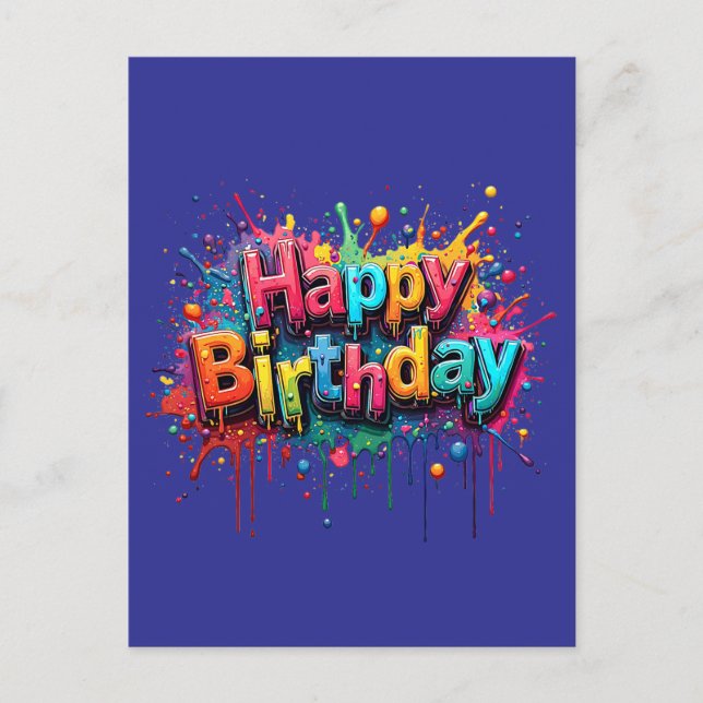 Invitation Carte Postale Graffiti Style Happy Birthday Invite (Devant)