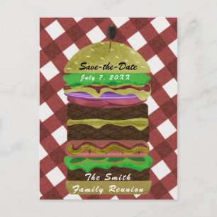 Invitation Carte Postale Grand Hamburger Gras Barbecue d'Été Rouge Fête de