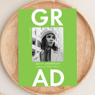 Invitation Carte Postale Gras Grad Lime Green Photo Party