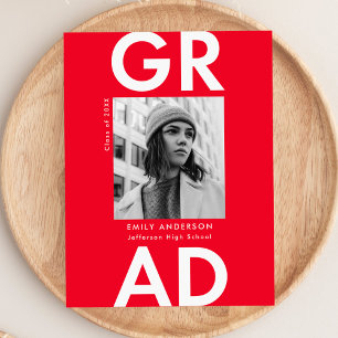 Invitation Carte Postale Gras Grad Red Photo Party Graduation