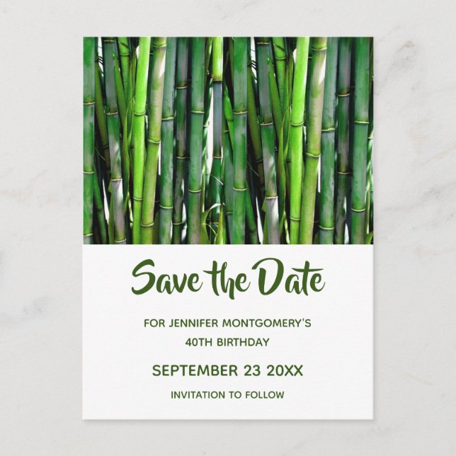 Invitation Carte Postale Green Bamboo Stalks Nature Photo - Save the Date (Devant)