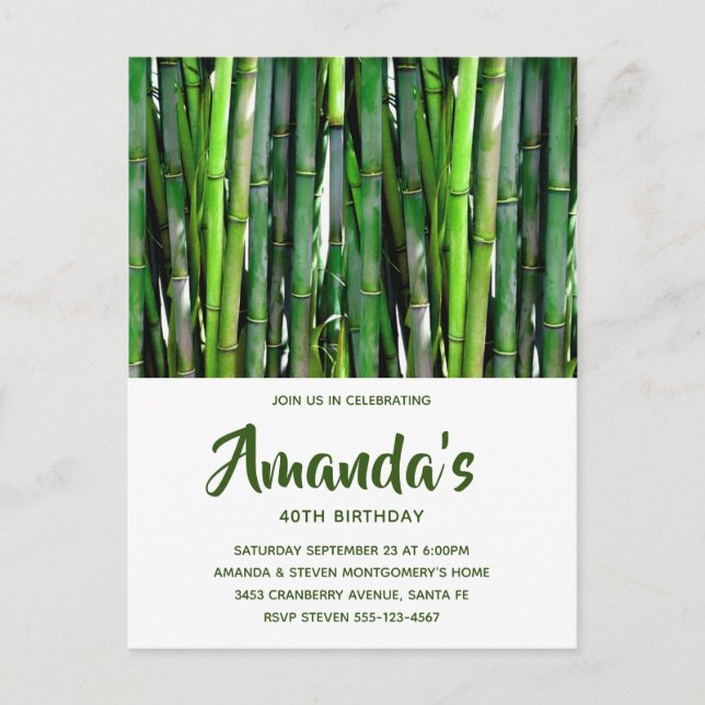 Invitation Carte Postale Green Bamboo Stalks Nature Photographie Anniversai (Devant)