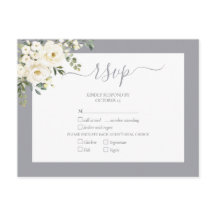 Gris clair Blanc floral Script Mariage RSVP