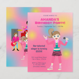 Invitation Carte Postale Groupe de filles de musique rétro Fête d'anniversa