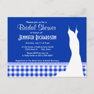 Invitation Carte Postale Guingan bleu mignon ; Checkered
