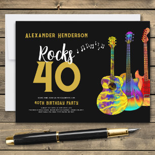 Invitation Carte Postale Guitar Music fête de 40e anniversaire