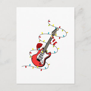 Invitation Carte Postale Guitare Électrique Père Noël Musique Amoureux de N