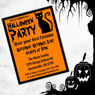 Invitation Carte Postale Halloween Black Cat Party