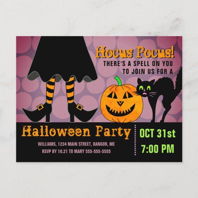 Invitation Carte Postale Halloween Citrouille Jambes sorcières de fête Chat (Devant)