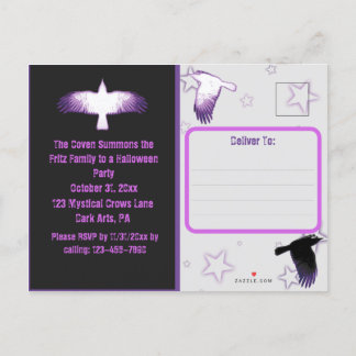 Invitation Carte Postale Halloween du Corbeau noir et pourpre