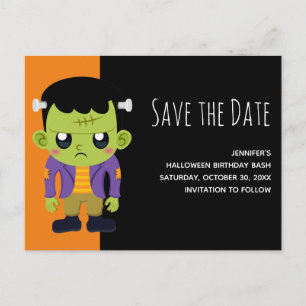 Invitation Carte Postale Halloween monstre Frankenstein vert Sauvez la date