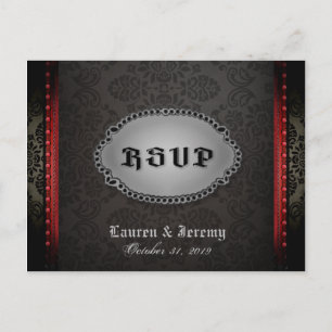 Invitation Carte Postale Halloween noir gris rouge gothique RSVP PostCard