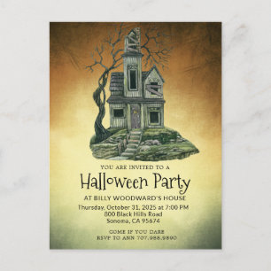 Invitation Carte Postale Haunted House Halloween Party