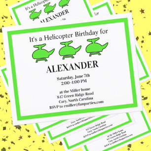 Invitation Carte Postale Hélicoptère fête d'anniversaire
