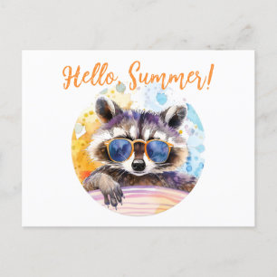 Invitation Carte Postale Hello Summer Raccoon dans les lunettes de soleil A