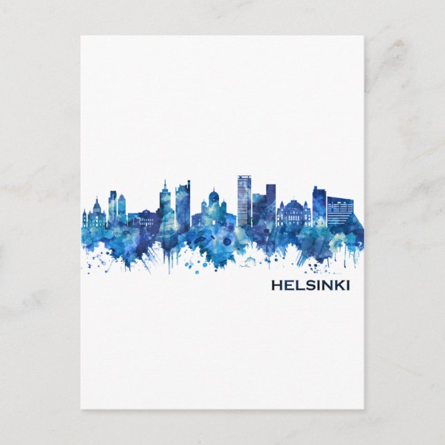 Invitation Carte Postale Helsinki Finlande Skyline Blue (Devant)
