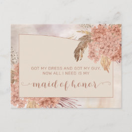 Invitation Carte Postale Herbe Boho Pampas |Hydrangea Maid of Honor Request