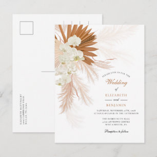 Invitation Carte Postale Herbe des Pampas Fleur Tan Mariage Rustique