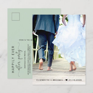 Invitation Carte Postale Heureux Jamais Après Photo Sage Réception Verte