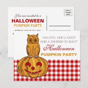 Invitation Carte Postale Hibou sur Citrouille Halloween Citrouille Party In