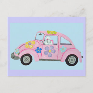 Invitation Carte Postale Hippie Caniche dans la voiture d'amour de l'enfant