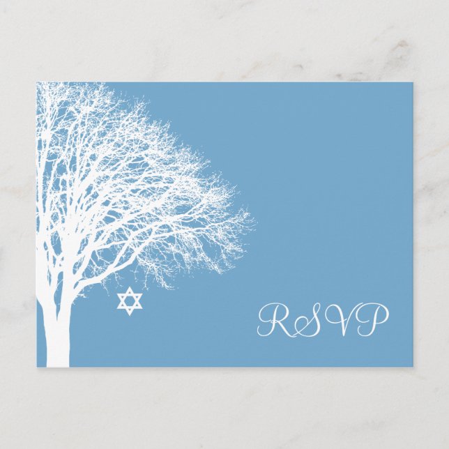 Invitation Carte Postale Hiver Chêne Bleu Blanc Bat mitzvah RSVP (Devant)