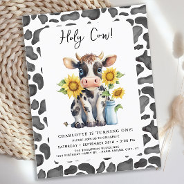 Invitation Carte Postale Holy Cow I'm One Sunflower Farm 1er Anniversaire