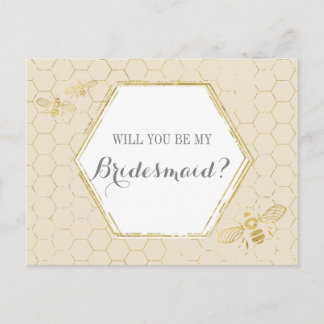 Invitation Carte Postale Honey Bee Cream Gold Custom Bridesmaid Proposition