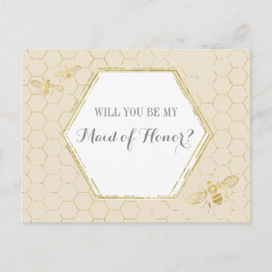 Invitation Carte Postale Honey Bee Cream Gold Custom Maid of Honor Proposit
