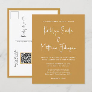 Invitation Carte Postale Honey Gold QR Code Tout en un Mariage moderne