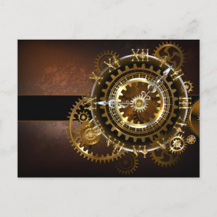 Invitation Carte Postale Horloge Steampunk avec des engrenages anciens