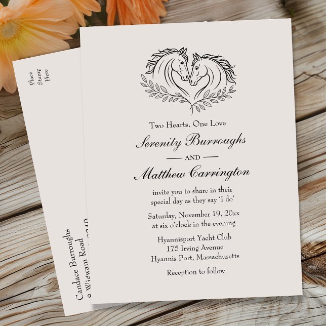 Invitation Carte Postale Horse Western Elegant Mariage campagnard rustique (Créateur téléchargé)