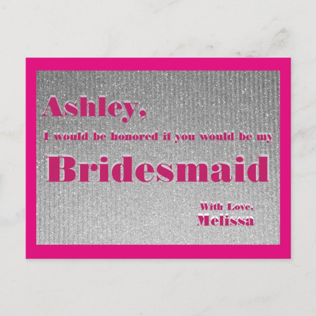 Invitation Carte Postale Hot Pink et Silver - Serez-vous ma servante d'accu (Devant)