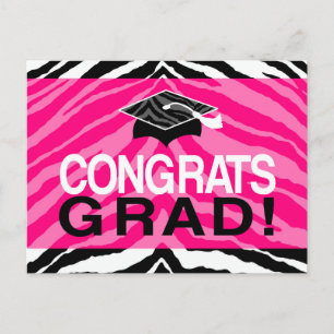 Invitation Carte Postale Hot rose Zebra Félicitations Fête de la Graduation