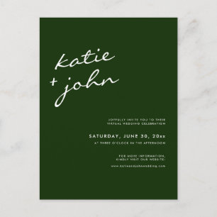 Invitation Carte Postale Hunter Green Calligraphy Mariage virtuel