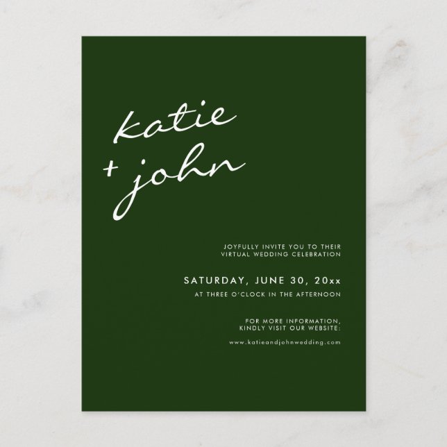 Invitation Carte Postale Hunter Green Calligraphy Mariage virtuel (Devant)