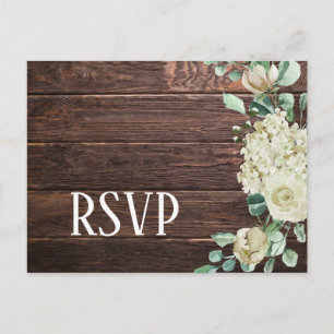 Invitation Carte Postale Hydrangea à rose blanche florale mariage bois somb