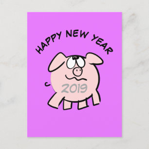 Invitation Carte Postale Illustration de cochon de dessin animé drôle 2  An