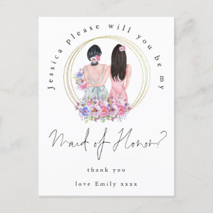 Invitation Carte Postale Illustration de Girls Be My Maid of Honor Script