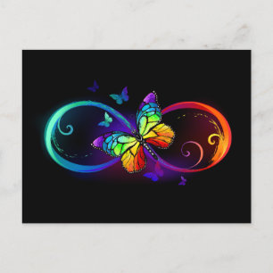 Invitation Carte Postale Infini vibrant avec papillon arc-en-ciel sur fond