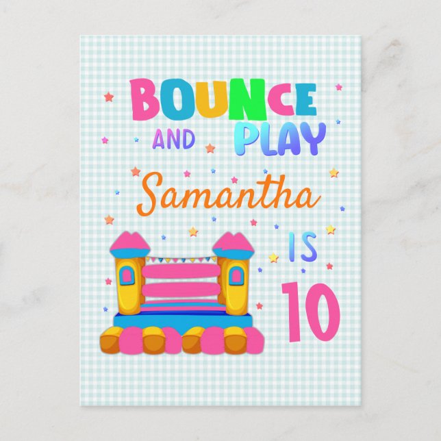 Invitation Carte Postale Inflatable Bounce House Jump Anniversaire Fille de (Devant)