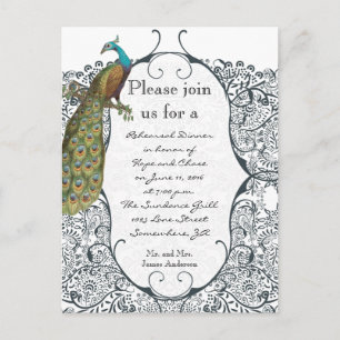 Invitation Carte Postale Inséparable de la Marine Damask Rehearsal Dîner In
