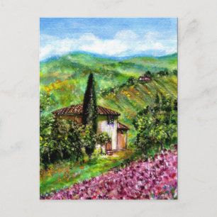 Invitation Carte Postale IRISES PAYSAGE TOSCANE, Champs de fleurs violettes