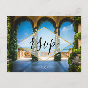 Invitation Carte Postale Italie Elégant Bleu Vert Or boîtier RSVP