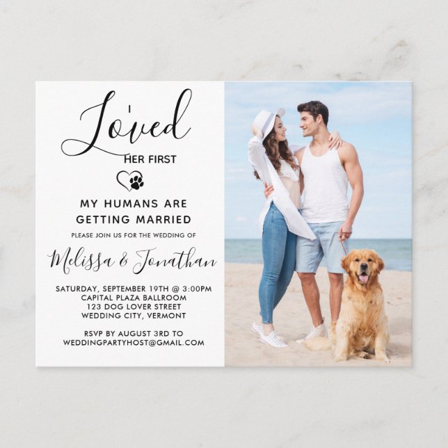 Invitation Carte Postale J'Aimais Son Premier Mariage Photo Chien De Compag (Devant)