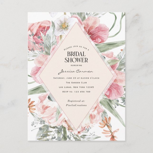 Invitation Carte Postale jardin printanier thème moderne géométrique floral (Devant)